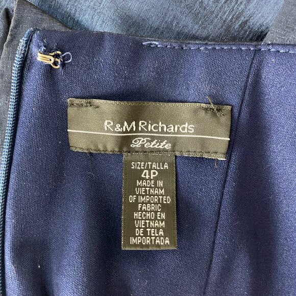 R&M Richards Petite Cocktail Dress Sheath Sculptural Size 4P Blue Fancy Formal‎ - Picture 3 of 9
